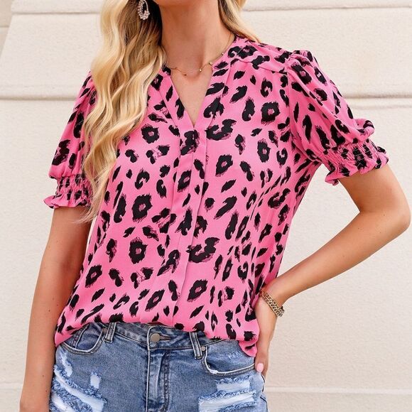 Wild Side Pink Leopard Blouse - Picture 1 of 5